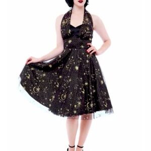 Rebel Love retro style star & moon halter dress